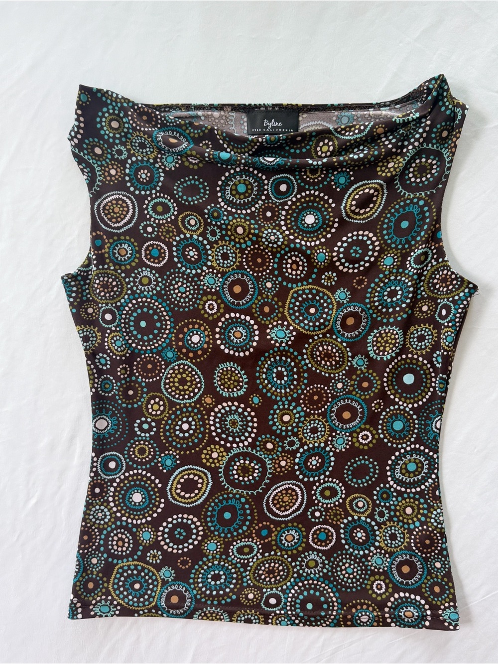Vintage Y2K Stretchy Geometric Print Brown and Blue Tank Top